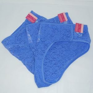 5/$25 Three pairs blue lace hipster panties